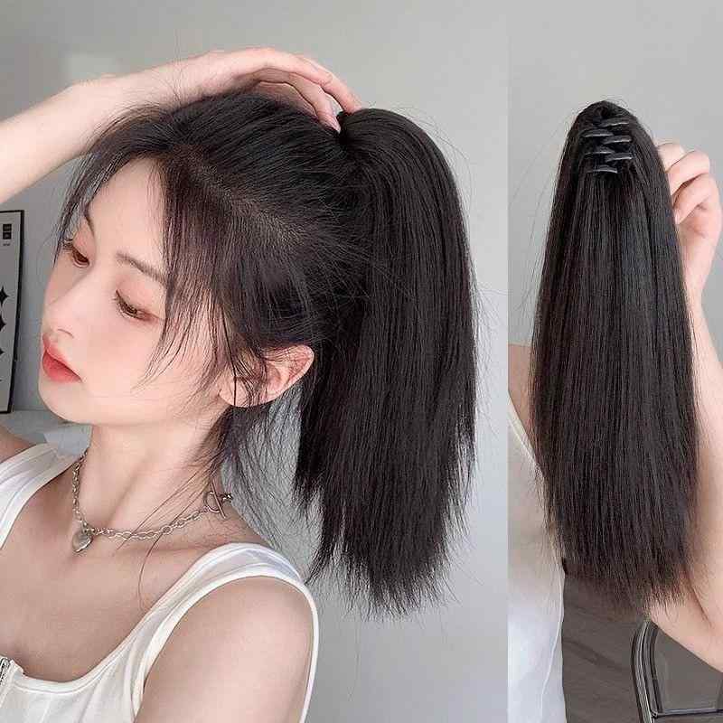 ウィッグ レディース ポニーテール ショート ストレート ヘアピース 35cm 高温耐熱 自然 黒髪 茶髪 部..