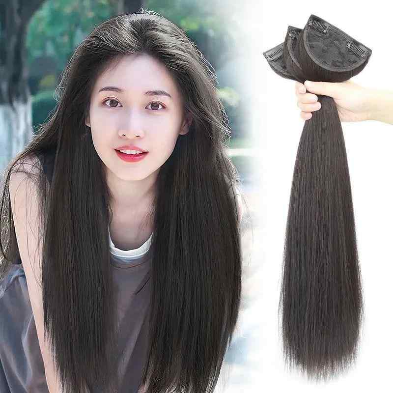 ヘアピース レディース 女性用 ロング ストレート 3枚セット エクステ 40cm 60cm ワンタッチ 簡単 自然 黒髪 茶髪 部分ウィッグ つけ毛