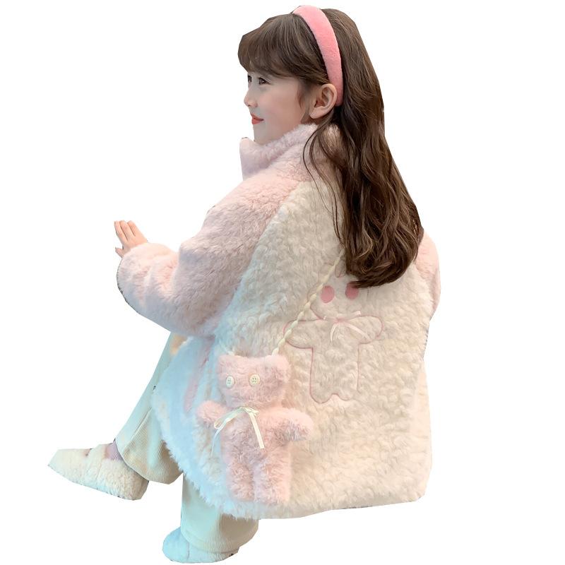 Coat - 子供服 アウター 女の子 秋冬 ブルゾン ジャンパー コート キッズ 裏起毛 厚手 ふわふわ かわいい ポリエステル 110cm 120cm 130cm 140cm 150cm 160cm