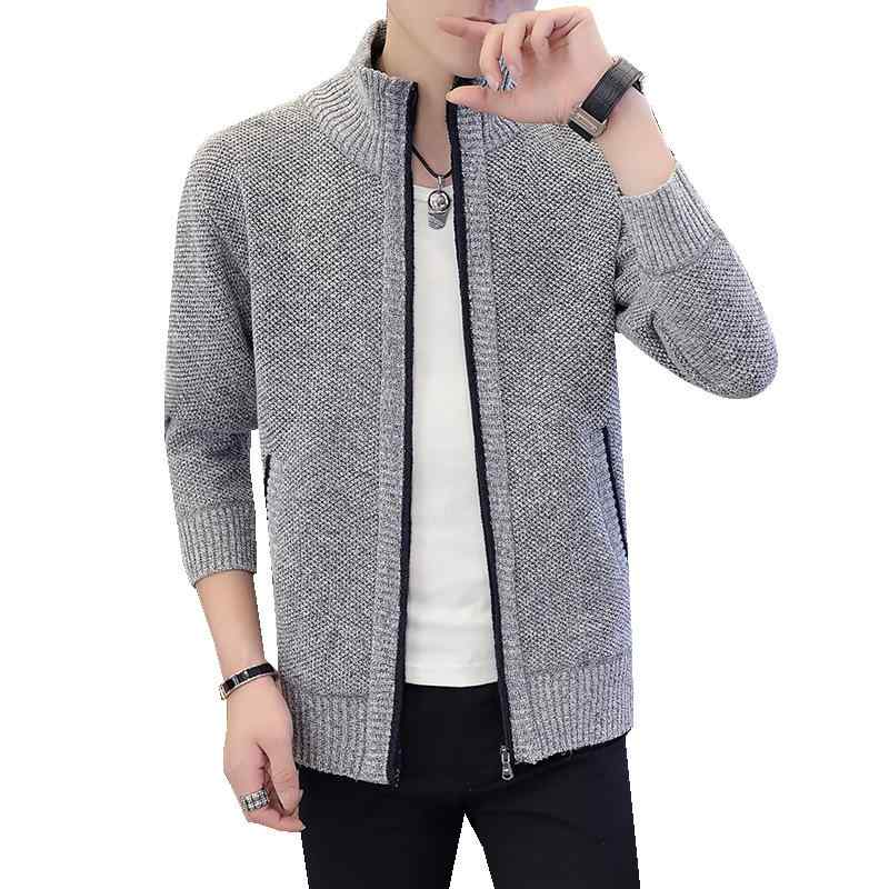 カーディガン メンズ ニット ニットカーディガン 秋冬 厚手 裏起毛 立ち襟 ゆったり 暖かい リブ裾 カジュアル ブラック グレー ワインレッド