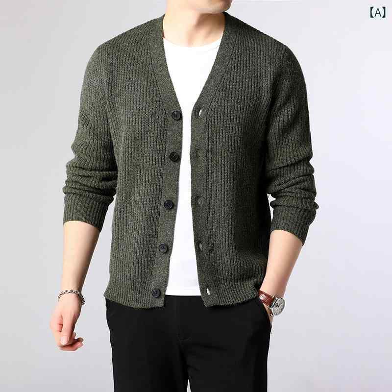 ニットカーディガン メンズ Vネック 長袖 提花 ジャカード スタイル トップス ポリエステル混紡 春秋 普段使い 部屋着