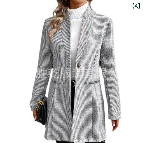 Other - コート レディース 婦人服 ウール混紡 秋冬 ゆるふわ 立襟 長袖 ミドル丈 灰色 ゆったり 普段使い