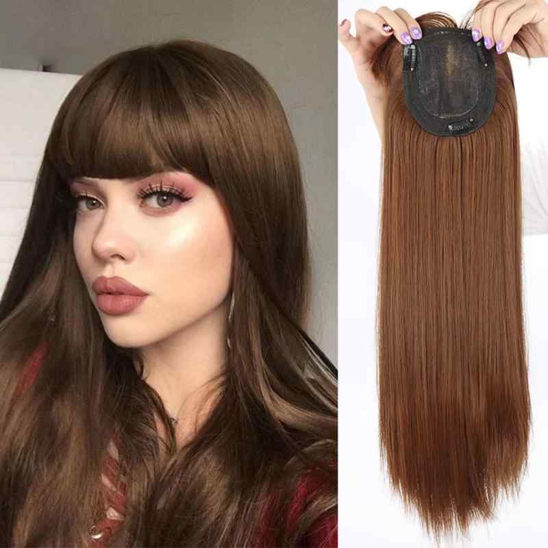 ヘアピース レディース 女性用 部分ウィッグ つむじ付き トップカバー 3D 前髪付き 黒髪 ダークブラウ..