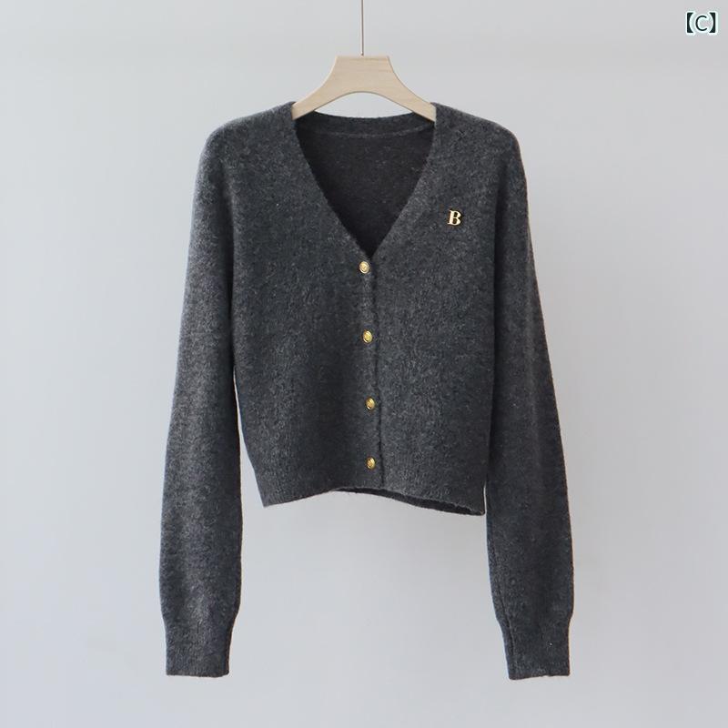 カーディガン レディース 韓国風 Vネック ニット ウール混紡 トップス アウター 秋冬 学生風 トマトレ..