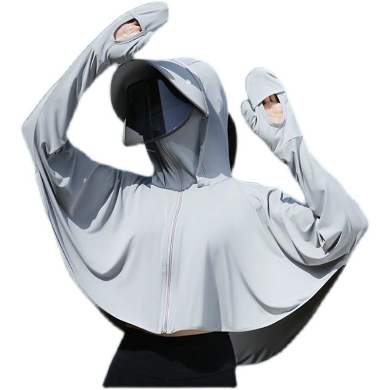 日焼け止め レディース 薄手 カーディガン 接触冷感 ポリエステル 紫外線対策 ショート丈 トップス ドロップショルダー ゆったりサイズ 春夏 白 ホワイト ピンク グレー ブルー 手袋付き フード付き