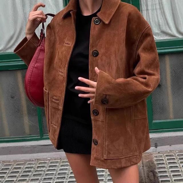 ジャケット レディース チョコレート色 アウター 長袖 襟付き 欧美風 ストリート カジュアル ポリエステル 普段使い