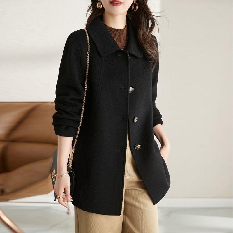 コート レディース 秋冬 ミドル丈 ゆったり Aライン ポリエステル アウター カジュアル かわいい 燕麦色 黒