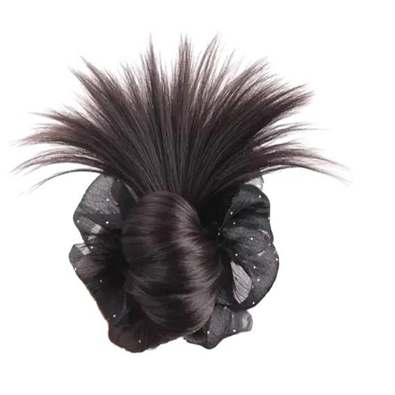 ヘアゴム レディース お団子ウィッグ 付け毛 まとめ髪 Extension 自然 黒 茶 巻き ゆるふわ 簡単 イメ..