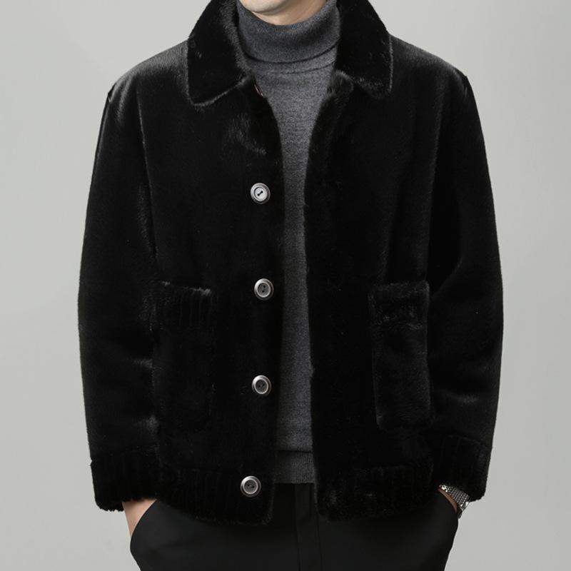 ジャケット メンズ 男性用 フェイクファー コート 秋冬 PUレザー 襟付き ブラック ブラウン 無地 厚手 ビジネス カジュアル
