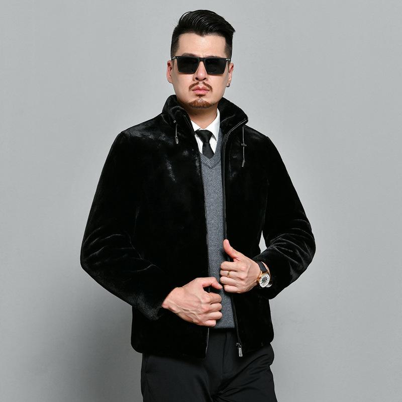 コート メンズ 男性用 ミンクファー ウール 本革 シープスキン レザー 大判 ビジネス カジュアル 立襟 厚手 防寒 冬 ブラック