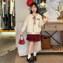 ニット セットアップ ガールズ 子供服 女の子 カーディガン チェック柄 スカート 2点セット かわいい おしゃれ 秋冬 レッド ホワイト 120 130 14...