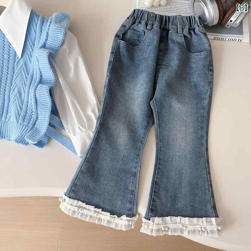 子供服 女の子 秋物 ニットベスト シャツ デニムパンツ 3点セット 90 100 110 120 ...