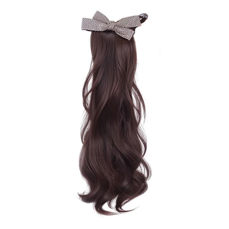 ウィッグ レディース ポニーテール つけ毛 クリップ式 バレッタ 蝶々 ジルコニア ウェーブ 自然 ふんわり 棕色 黒色