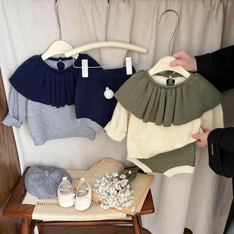 子供服 ニットセットアップ 女の子 春秋 2点セット：ニットトップス ショートパンツ 韓国子供服 ベビー..