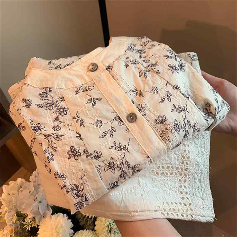 Other - シャツ キッズ 女の子 新中式 セットアップ 花柄 ノースリーブ トップス パンツ 2点セット 子供服 夏 薄手 綿100% 杏色 ベージュ レッド グレー ブラック 80 90 100 110 120 130 140