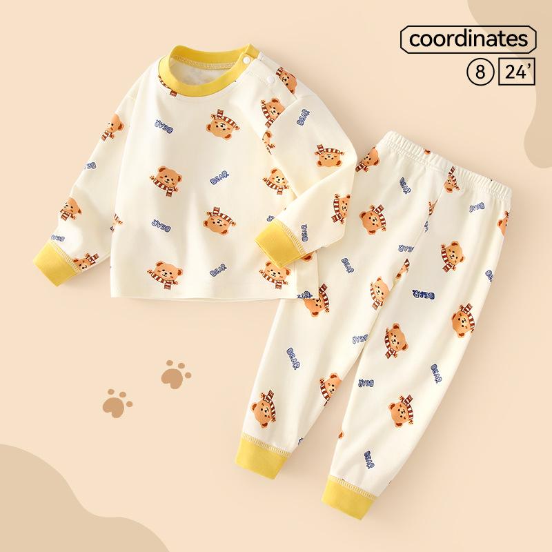 ベビー服 子供用パジャマ 上下セット 長袖 長ズボン 春秋 幼児 部屋着 コットン 格子柄 かわいい 80cm 90cm 100cm