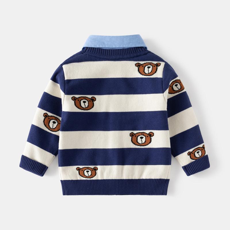 Sweater - ニット・セーター キッズ 男の子 子供服 トップス 長袖 コットン混紡 ストライプ柄 襟付き プルオーバー 普段着 秋冬 90cm 100cm 110cm 120cm 130cm