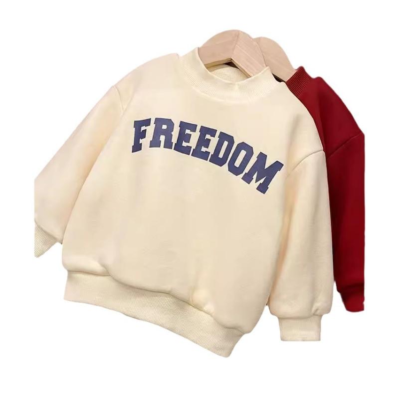 ・商品種類: 子供用トレーナー・対象: 男女兼用・スタイル: シンプル・対象年齢: 3～8歳 (100～140cm)・シーズン: 秋冬・生地加工: 柔らか加工・柄: 漫画・厚さ: 厚手・袖丈: 長袖・留め具: プルオーバー・フード: フードなし・実物写真: モデル着用写真・要素: 漫画・安全レベル: B・インナー: 綿・素材: 銀狐绒、綿95%・色: アプリコット-DOMブルー、赤-DOMホワイト・適合身長: 90、100、110、120、130、140