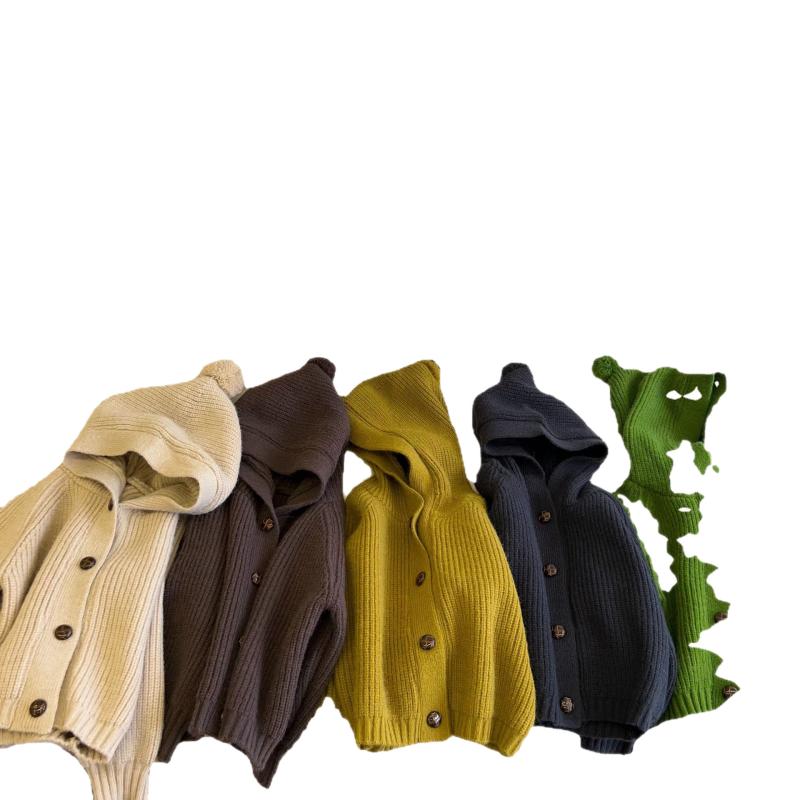 ・対象: 子供・生地の加工: 起毛、柔らか обработка・スタイル: 韓国・対象年齢: 3～8歳 (100～140cm)・シーズン: 春、秋・毛糸の太さ: 太い・厚さ: 普通・袖丈: 長袖・留め具の種類: シングルブレスト・柄: 無地、抽象柄・素材: ニット・主要生地成分: ウール90%・安全レベル: B・ネックライン: ラウンドネック・フード: 取り外し不可・カラー: ベージュ、ダークブルー、ジンジャーイエロー、ブラウン、グリーン・対応身長: 90cm、100cm、110cm、120cm、130cm、140cm、150cm・種類: 子供用セーター