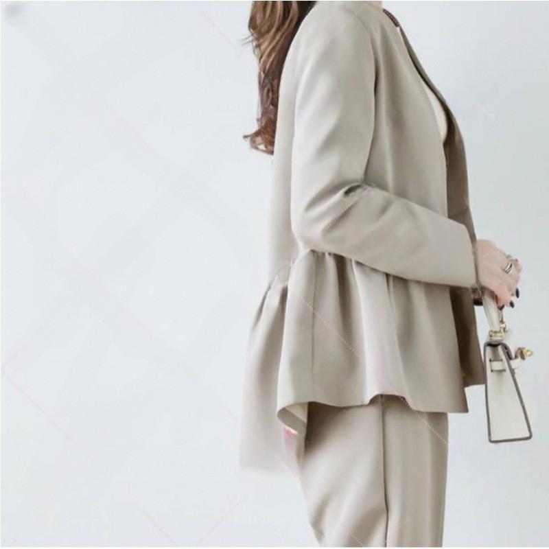 スーツ レディース Vネック 切り替え スーツ 上下セット パンツスーツ 長袖 テーラードジャケット ズボン セットアップ 深青色 杏色 黒 モカ色