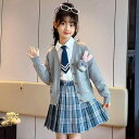 ワンピース キッズ 女の子 秋物 子供服 3点セット ニット セーター スカート フォーマル 学院風 かわいい 発表会 グレー ピンク系