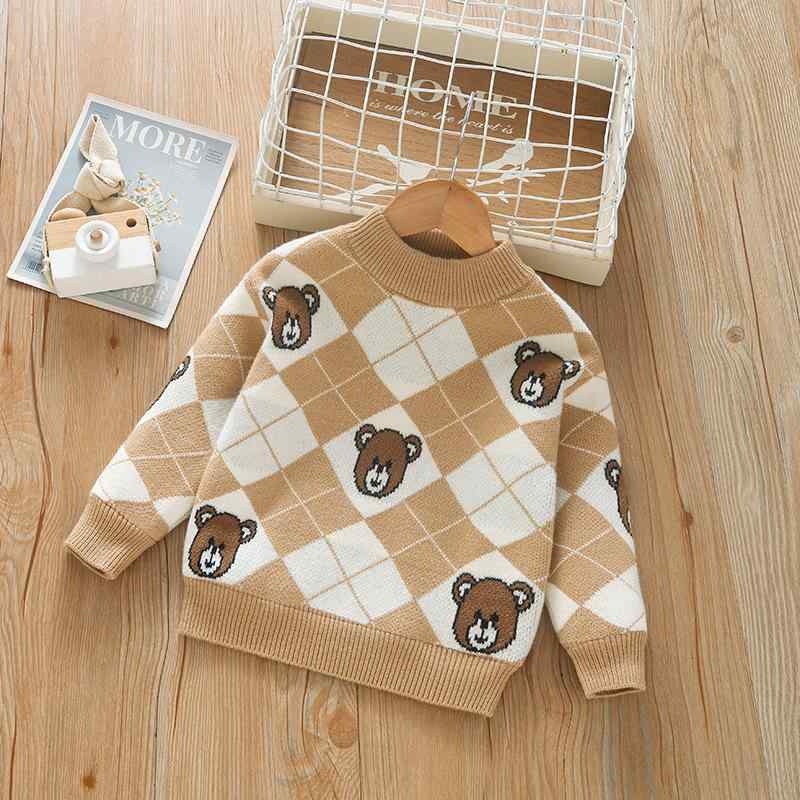 아동복 니트 스웨터 1세 2세 3세 4세 5세 6세 7세 8세 소년 소녀 아우터 탑스 가을 겨울 긴팔 둥근 아크릴 니트 두꺼운 방한 평상복 귀여운 세련된 한국풍 다크 블루 카키