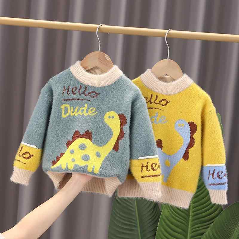 子供服ニット 秋冬 かわいい恐竜 トップス カットソー 長袖 プルオーバー 水貂毛 ...
