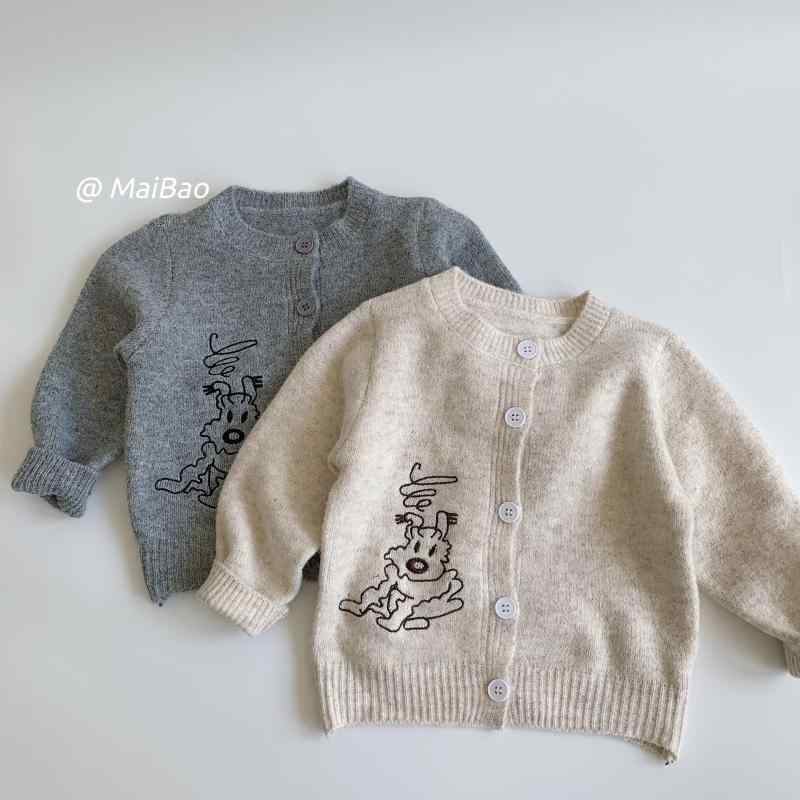 ニット キッズ 男女兼用 子供服 セーター 犬 刺繍 長袖 トップス 韓国風 秋冬 普段着 通園 通学 グレー ミルクベージュ