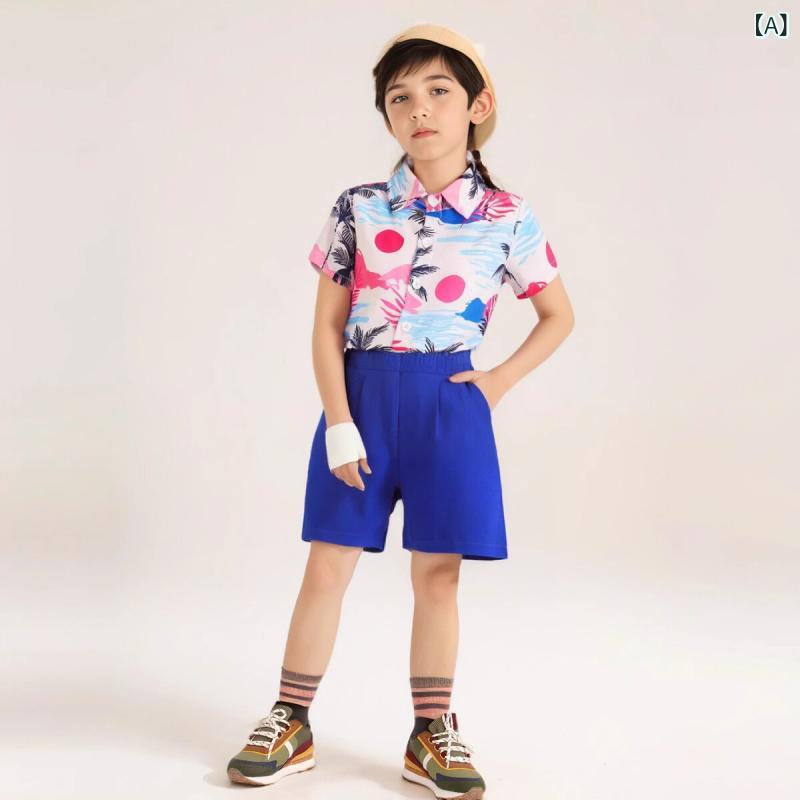 Overalls - 子供用セットアップ 半袖シャツ 短パン 2点セット 薄手 柔らかい 男の子 幼児 小学生 夏 綿 ポリエステル混紡 90cm 100cm 110cm 120cm 130cm