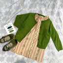 ニット 子供服 女の子 ニットカーディガン 花柄ワンピース セットアップ 春秋 長袖 丸首 混紡 ベビー 幼児 ガールズ トップス ボトムス 緑 グリーン系