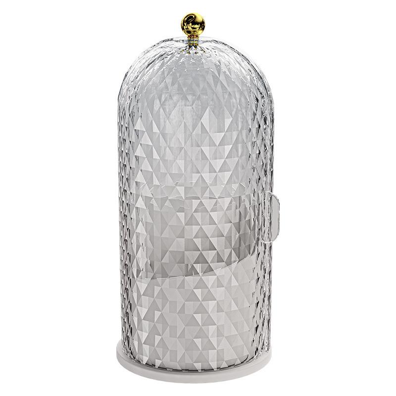 収納ケース レディース 大容量 多機能 コスメボックス メイクボックス 防塵 回転式 卓上 ドレッサー 口紅 収納 プラスチック製 ダイヤモンド柄 ホワイト ブラック