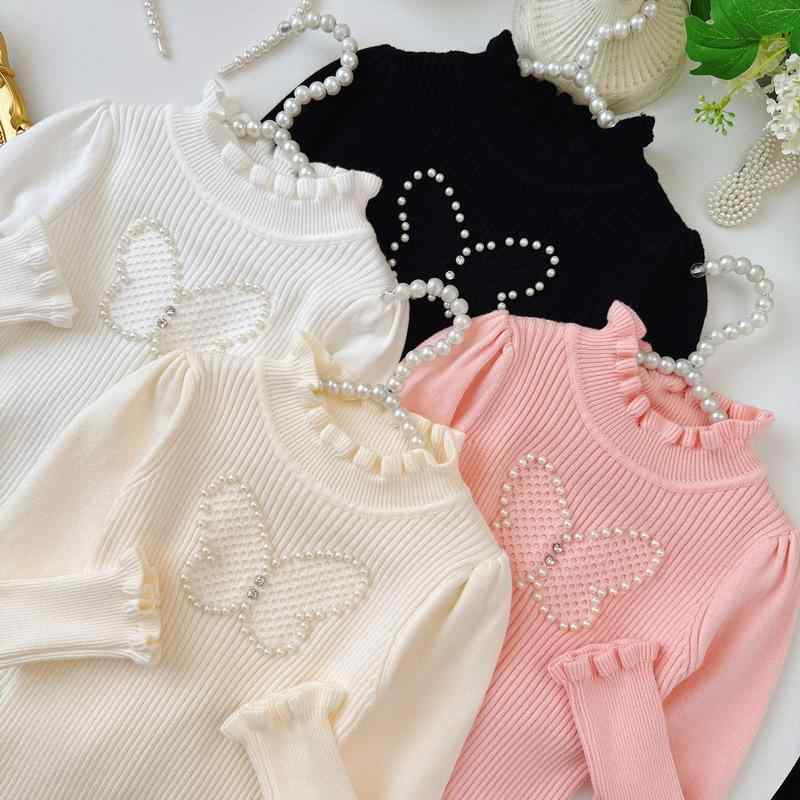 ニット・セーター ガールズ 子供服 秋冬 長袖 プルオーバー パール ちょう結び かわいい 女の子 高学年..