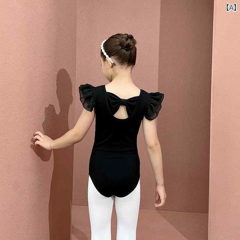 ダンスウェア キッズ 女の子 バレエ レオタード 中国舞 練習着 半袖 ブラック スカート 綿 110cm 120cm 130cm 140cm 150cm 160cm