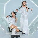 ダンス衣装 キッズ 女の子 ジャズダンス セットアップ 長袖 へそ出し トップス 長ズボン ショートパンツ 舞台衣装 発表会 練習着 白 綿