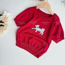 子供用セットアップ 女の子 ニットカーディガン 半袖トップス レーススカート 2点セット 赤色 白色 カジュアルスタイル