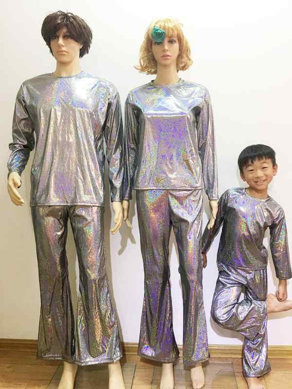 ダンス衣装 子供用 長袖Tシャツ 中国風 スパンコール キラキラ 舞台 発表会 宴会 パーティー 黒 金色 銀色 青 赤 ピンク 緑 100 110 120 130 140 150 160 170 180cm