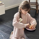 子供用ニットセットアップ ガールズ 木綿 柔らかい 長袖トップス パンツ 2点セット 春秋 ピンク系