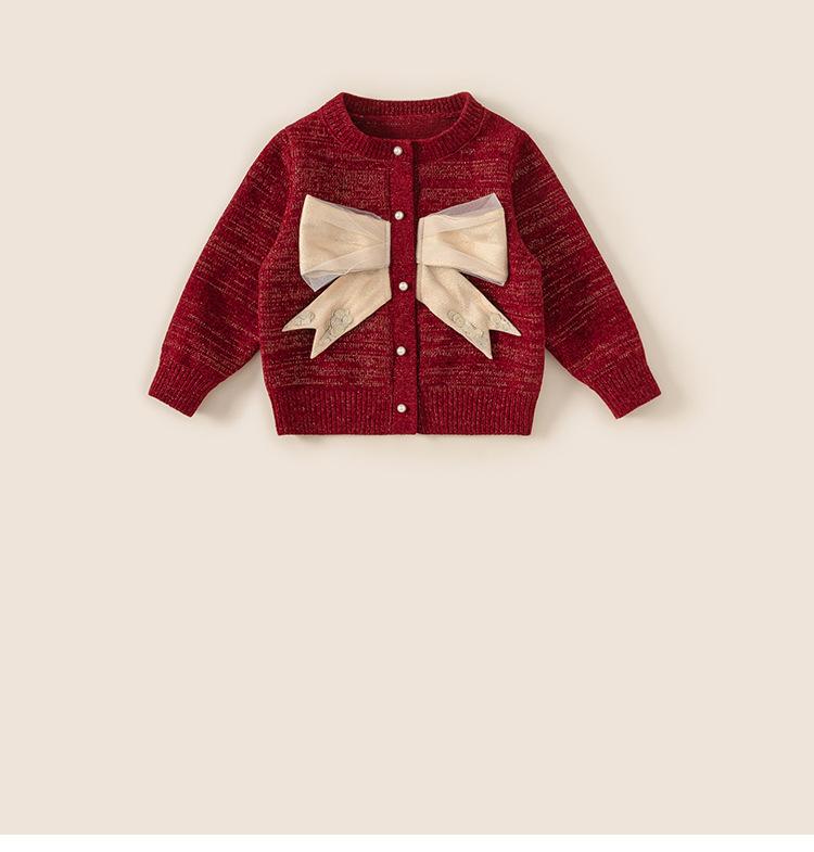 ニット・セーター キッズ 女の子 カーディガン 蝶結び 秋冬 長袖 丸首 伸縮性 普段使い 通園 通学 ポリ..