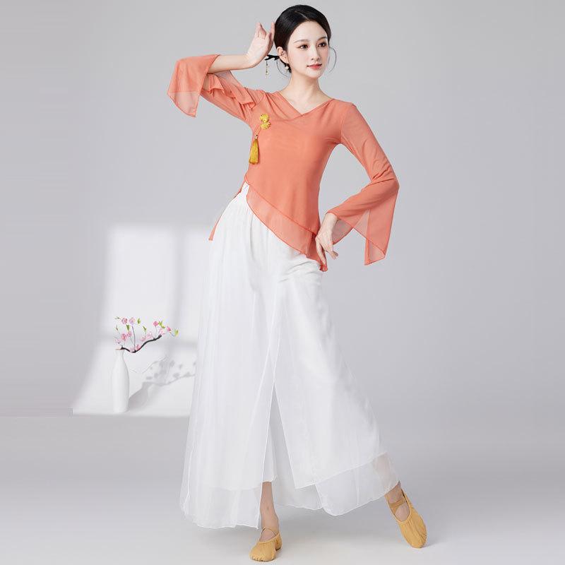 ダンス衣装 レディース 中国舞踊 練習着 トップス バレエ 古典舞踊 民族舞踊 紗衣 ポリエステル 無地 స..