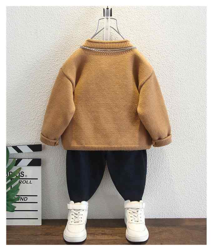 ニット キッズ 男の子 子供服 厚手 秋冬 春秋用 コットン セーター トップス 長袖 丸首 90 100 110 120 130 140 150 赤 チョコレート色 かわいい 韓国風 普段着 通園 通学