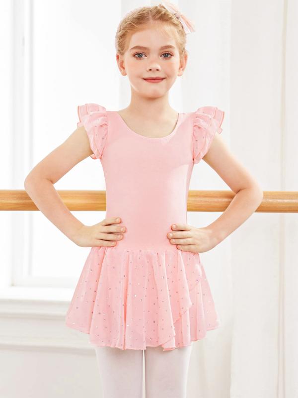 子供 バレエ レオタード チュールスカート 練習着 女の子 発表会 ダンス衣装 スパンコール シフォン 切り替え 105 110 120 130 140 150 160 ピンク パープル ブラック