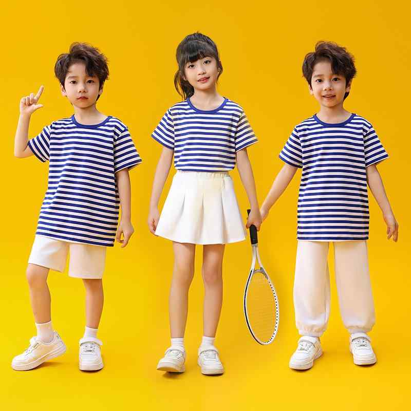 子供用Tシャツ ボーダー柄 半袖 海軍風 海魂衫 男児 女児 小学生 幼稚園 発表会 練習着 コスチューム ブルー系 ホワイト 100cm 110cm 120cm 130cm 140cm 150cm 160cm 170cm