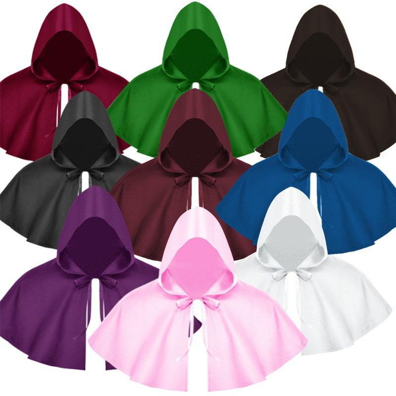 ハロウィン コスプレ衣装 男女兼用 死神風フード付きマント 中世風 短め 丈 ケープ 綿 ポリエステル ブ..