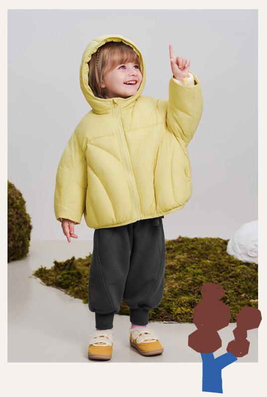 Rakuten - 子供服 ガールズ ダウンジャケット アウター フード付き 秋冬 撥水 防寒 中綿 90 100 110 120 130 140 150 黒 黄色