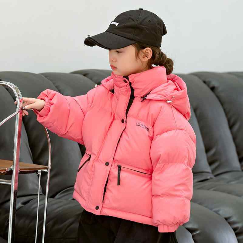 子供用ダウンジャケット 女の子 中綿入り 連帽 秋冬 防寒 普段使い アウトドア 黄緑色 黒色 ピンク系
