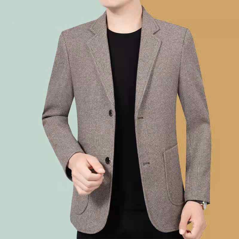 スーツ メンズ 男性用 テーラードジャケット 春秋 ビジネス カジュアル シングルブレスト ブレザー 厚手 40代 50代 60代 父親 普段使い ポリエステル混紡 直筒型 無地 カフェ色 グレー ワインレッド 紺