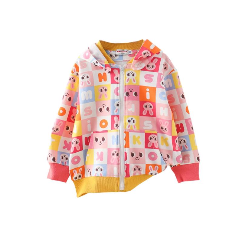 子供服 パーカー 男女兼用 春秋 ジップアップ アウター 漫画 ウサギ アルファベット プリント コットン 長袖 普段着