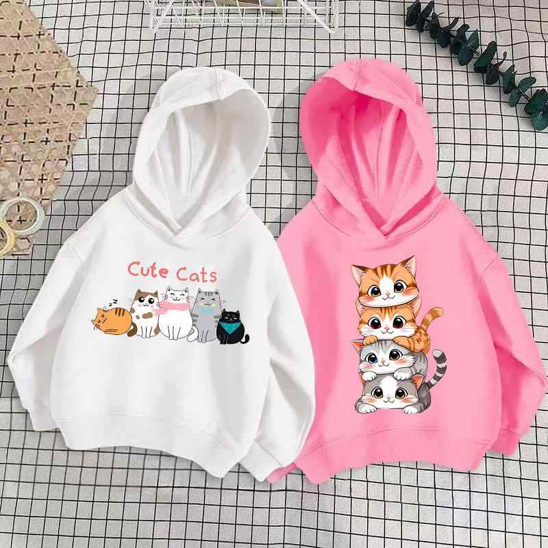 子供服 スウェットシャツ 長袖 猫柄プリント プルオーバー 薄手 春秋 冬 女の子 男の子 トップス 韓国風 かわいい 90 100 110 120 130 140cm