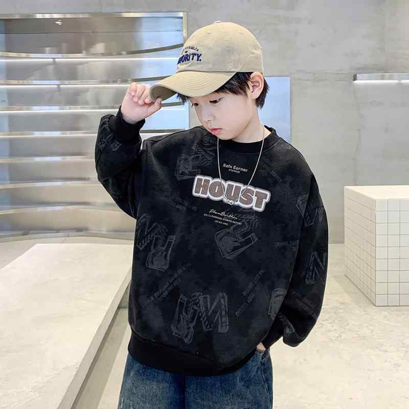 ・対象: 男の子・スタイル: カジュアル・対象年齢: 8歳以上・季節: 春秋・柄: アルファベット・厚さ: 薄手・袖丈: 長袖・タイプ: プルオーバー・フード: なし・素材: 綿・綿素材構成比: 約61.5%・安全レベル: B・色: ブラック, ホワイト・対応身長: 130cm, 140cm, 150cm, 160cm, 170cm, 180cm・カテゴリ: キッズ用スウェット