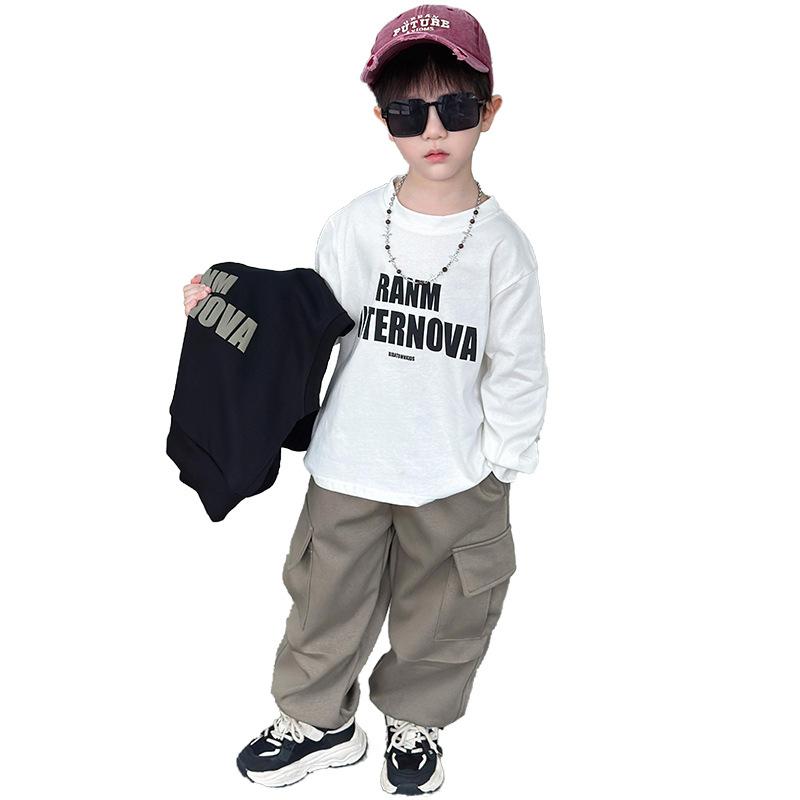 ・対象: 子供・スタイル: 韓国風・セット内容: トップス、パンツ、その他・袖丈: 長袖・パンツ丈: 長ズボン・生地の厚さ: 普通・柄: 文字・素材: 綿・素材構成: 綿80%・安全性: B類・トップス: プルオーバー・色: ブラック・対応身長: 90、100、110、120、130、140、150cm・フード: 有り